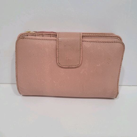 PRADA Saffiano Fiocco Orchidea Wallet Medium Bi Fold Light Pink Zip Around Logo - Picture 2 of 16